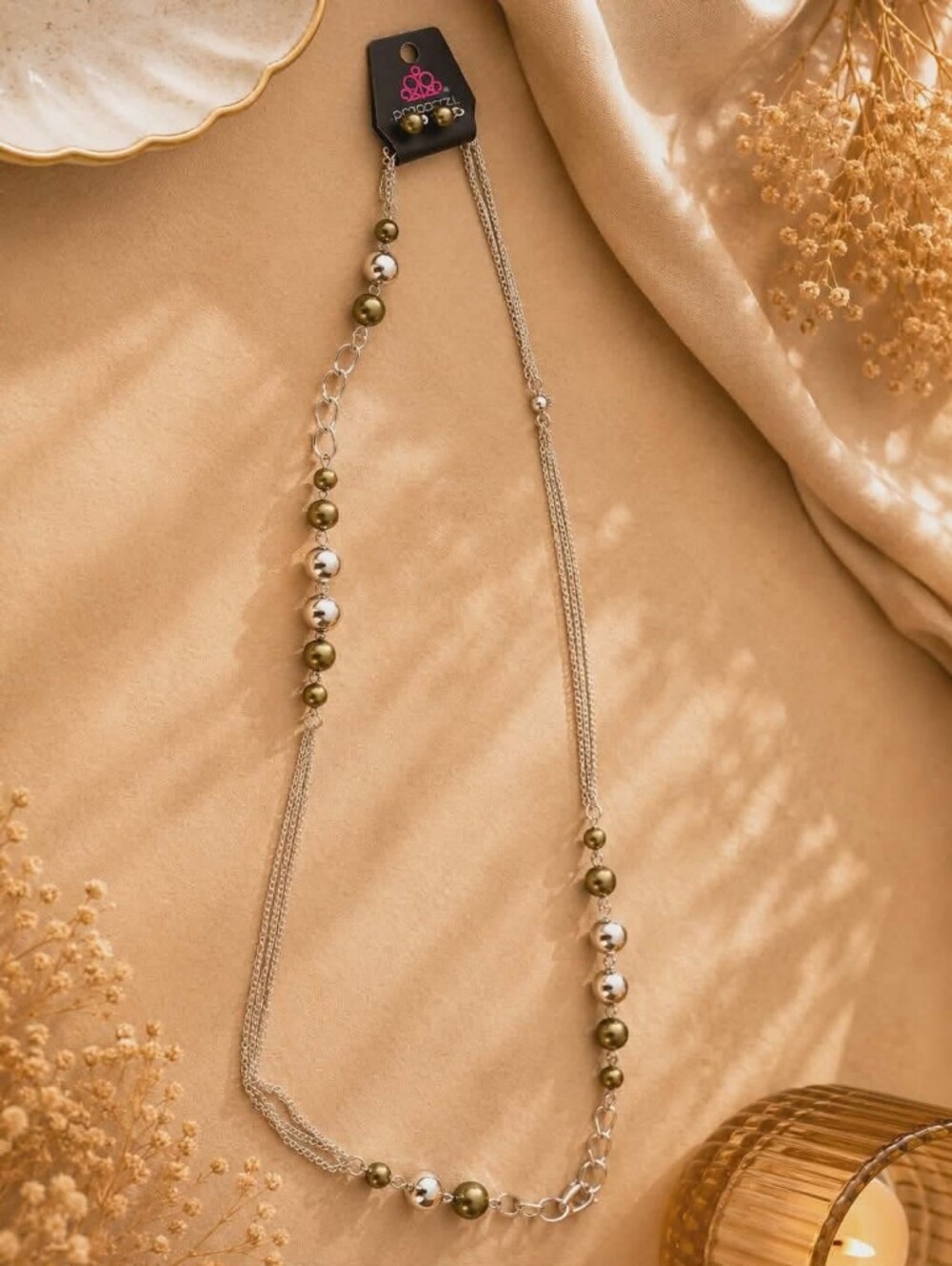 paparazzi Olive and Silver Layered Beaded Necklace